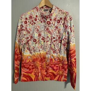 Chicos Jacket Womens Size 3 US XL Red Floral Print Full Zip Cotton Artsy Boho